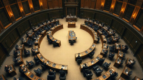 Gloucestershire council chamber discussing local government reorganisation and combined authority proposals