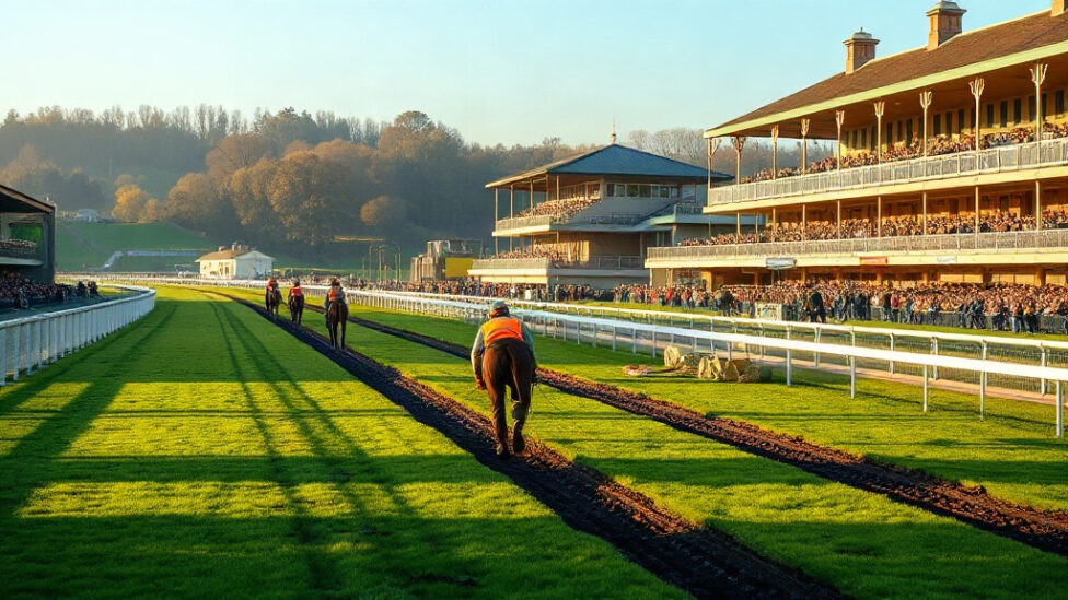 Cheltenham Racecourse home straight following drainage upgrade ahead of the Showcase meeting 2026