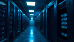 Secure government data facility corridor with server racks