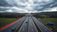 M5 motorway between Cheltenham and Gloucester where two footbridges will be demolished in October 2026