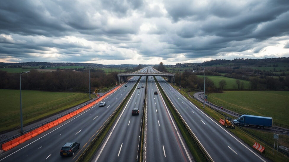 M5 motorway between Cheltenham and Gloucester where two footbridges will be demolished in October 2026