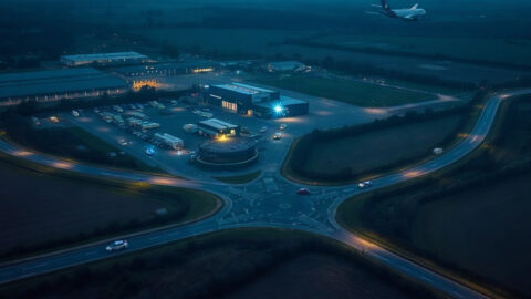 Police vehicles near RAF Fairford airbase in Gloucestershire
